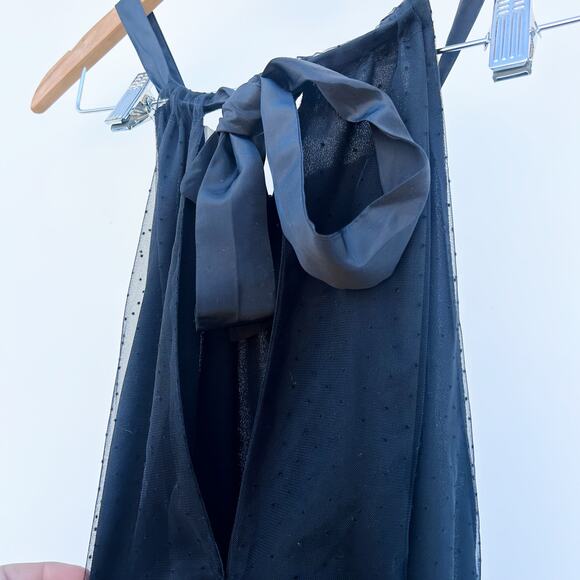 Zara Tulle Tiered Swiss Dot Gown Maxi Holiday Dress Black Belted Witchy Small - Picture 8 of 11